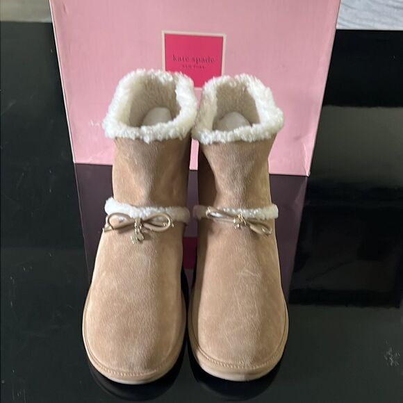 NEW Kate Spade Faux shearling suede boots tan 10 - Picture 2 of 7